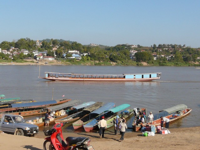 loading ferry to cross Mekong to Laos